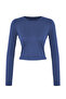İndigo Viskon Bisiklet Yaka Crop Esnek Örme Bluz TWOAW24BZ00116 - 4