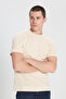 Regular Fit Regular Cut Crew Neck 100% Cotton Beige T-Shirt - 2