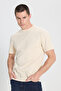 Regular Fit Regular Cut Crew Neck 100% Cotton Beige T-Shirt
