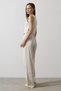 Beige Linen Look Striped Elastic Waist Trousers Twoss25Pl00037 - 7