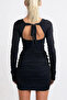 Black Square Neckline Backless Draped Sandy Dress Alc-X13302 - 5