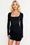 Black Square Neckline Backless Draped Sandy Dress Alc-X13302 - 3