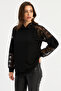 Women's Black Lace Detailed Hooded Sweatshirt Bk58 - 4