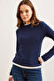 Women's Navy Blue Soft Touch Flexible Blouse with Neckline and Skirt Garnish Blz- 19002802