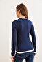 Women's Navy Blue Soft Touch Flexible Blouse with Neckline and Skirt Garnish Blz- 19002802 - 7