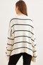 Women's Ecru Boat Neck Striped Loose Knitwear Sweater Kzk- 19000921 - 6