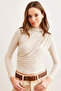 Women's Crocodile Stone Drape Detailed Boat Neck Blouse Blz- 19002807 - 3