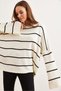 Women's Ecru Boat Neck Striped Loose Knitwear Sweater Kzk- 19000921 - 4