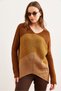 Women's Tan Camel Hair Color-Blocked Striped Knitwear Sweater Kzk-19000920 - 2