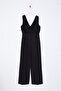 Black Double Breasted Collar Sequin Detailed Knitted Jumpsuit Tprss25Tu00000 - 3