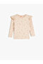 Ruffled Floral Print Long Sleeve Crew Neck T-Shirt