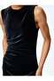 Drape Detail Slim Fit Round Neck Sleeveless Long Velvet Dress - 5