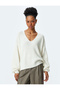 V-Neck Long Sleeve Oversize Sweater - 3