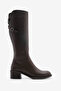 Women's Belt Accessory Side Zipper Heeled Boots Samole Brown - 3