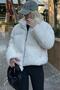 Ecru Stand Collar Women's Fur Coat Mg2259 - 3