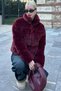 Burgundy Stand Collar Women's Fur Coat Mg2259 - 3