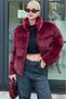 Burgundy Stand Collar Women's Fur Coat Mg2259