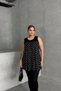 Plus Size Zero Sleeve Crew Neck Polka Dot Pleated Blouse 302250 - 2