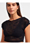 10553 Boat Neck Short Sleeve Floral Openwork Knitwear Blouse-Black - 4