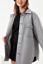 Women's Gray Shirt Collar Pocket Shirt Coat - 4