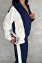 Women's Ribbed Zippered Bottom Top Modal Set - Navy Blue White - 2