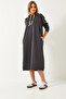 Women's Anthracite Hooded Basic Long Sweat Dress 8074 60351328 - 3