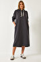 Women's Anthracite Hooded Basic Long Sweat Dress 8074 60351328