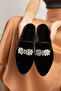 Luiz Black Leaf Stone Embroidered Closed-Front Elegant House Slippers