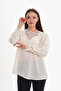 Women's Plus Size Robe Lace Stone Embroidered Crepe Blouse B0052