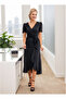   Women's Double Breasted Collar Midi Length Belted Crepe Dress 120 Cm - 3