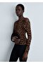 Asymmetric Collar Animal Print T-Shirt