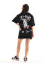 Unisex Crew Neck Printed Oversize T-Shirt - Black - 2
