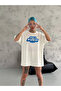 White Unisex Oversize Printed Crew Neck T-Shirt - 2
