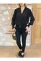 Women's Long Sleeve Flowing Double Breasted Collar Sleeve Tipped Sandy Blouse - 2