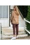 New Season Women's Brown Hooded Skirt with Detail at the Hem, Arma Reverse Stitching Appearance, Two-Piece Set - 3