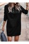 Women's Long Sleeve Hoodie Dress - Lace-Up, Button and Pocket - 2
