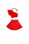 Red Girl's Satin Crop Satin Skirt Set - 2
