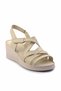 Beige Leather Women's Wedge Heeled Shoes K05466057203 - 3