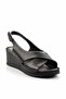 Black Leather Women's Wedge Heeled Shoes K05466057003 - 3