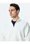 Long Sleeve Cotton Blend Raster Basic Half Zip Sweatshirt