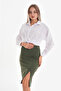 Women's Khaki Crepe Pencil Skirt - 8