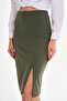 Women's Khaki Crepe Pencil Skirt - 2