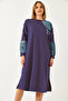 Women's Navy Blue Striped Denim Patchwork Long Dress 8176 60351356 - 5