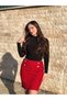 Women's Gold Buttoned Glitter Tweed Skirt - 6