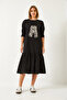 Women's Black a Printed Long Dress 8092 60351361 - 2