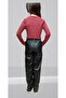 Long Sleeve Girl's Burgundy Drawstring Detail Crop Model Bodysuit, Crop Blouse - 3