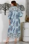 Italian Light Turquoise Shirt Collar Buttoned 3/4 Sleeve Allover Printed Oversize Woven Dress 130 72 - 6
