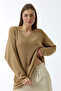 Women's Brown Oversize Casual V-Neck Knitwear Sweater - 5