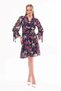 Apsen Women's Navy Blue Floral Patterned Double Breasted Collar Midi Chiffon Dress 4433-100