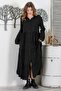 Black Shirt Collar Buttoned Long Sleeve Ruffle Hem Casual Woven Dress 145 60 - 3